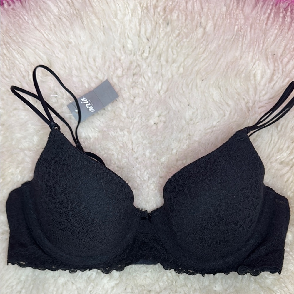 Aerie Black Lace Underwire Bra 34B Demi Lightly Lined Cup